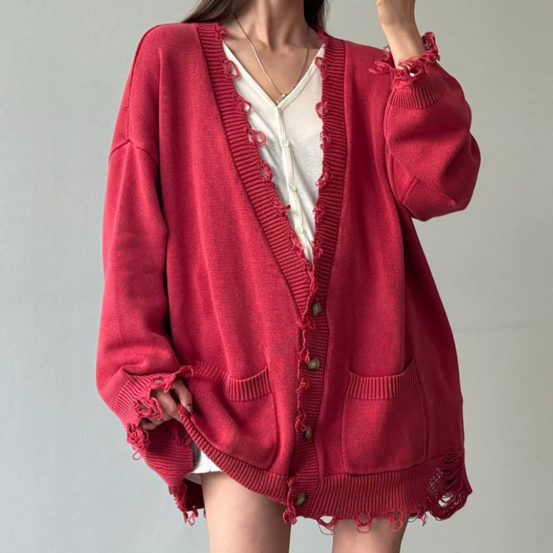 Damen Lässige Strickjacke mit vintage-inspirierten Fransen Drune