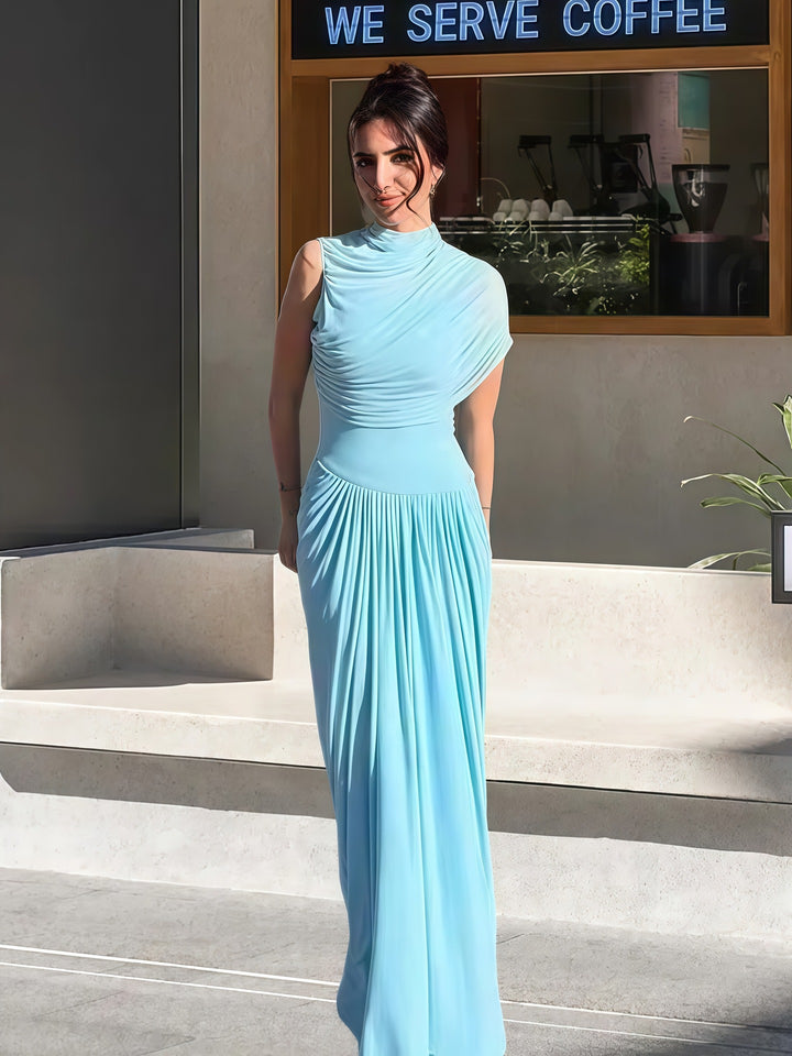 Damen Elegantes Maxikleid mit asymmetrischem Oberteil und sanften Drapierungen Drune