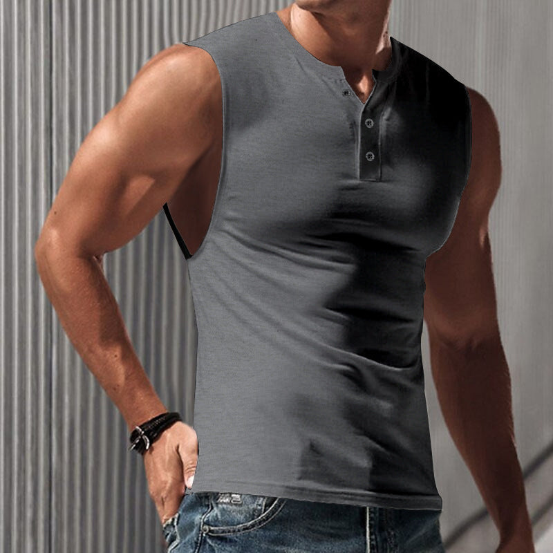 Herren Ärmelloses T-Shirt mit klassischem Knopfdetail und hautfreundlicher Struktur Drune