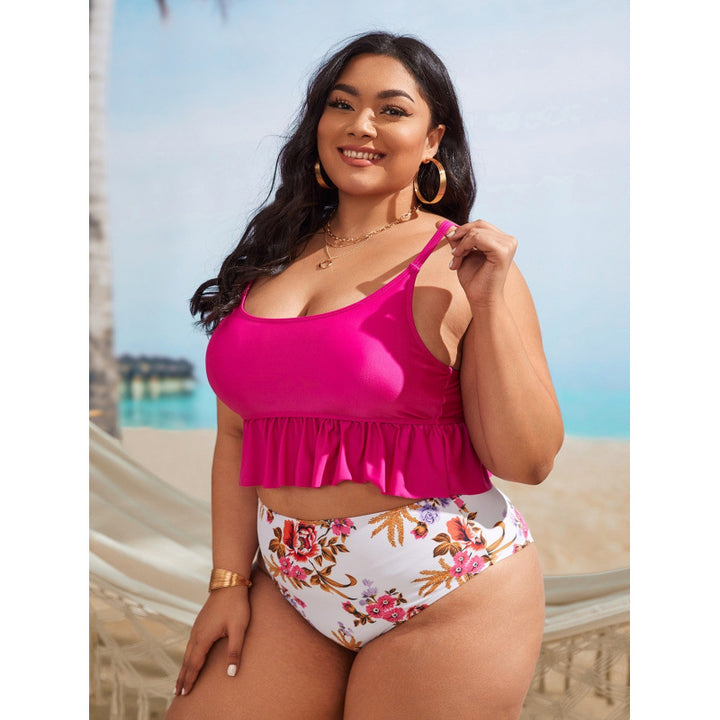 Damen Bikini-Set mit voluminösem Rüschendesign und floralem High-Waist-Slip Drune
