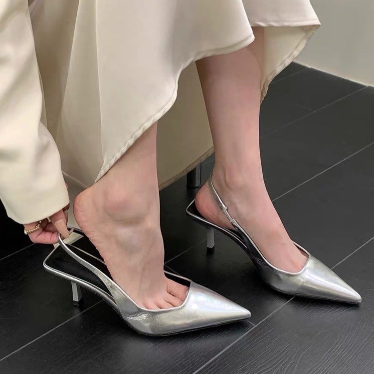 Damen Slingback Pumps aus hochwertigem Metallic-Leder Drune