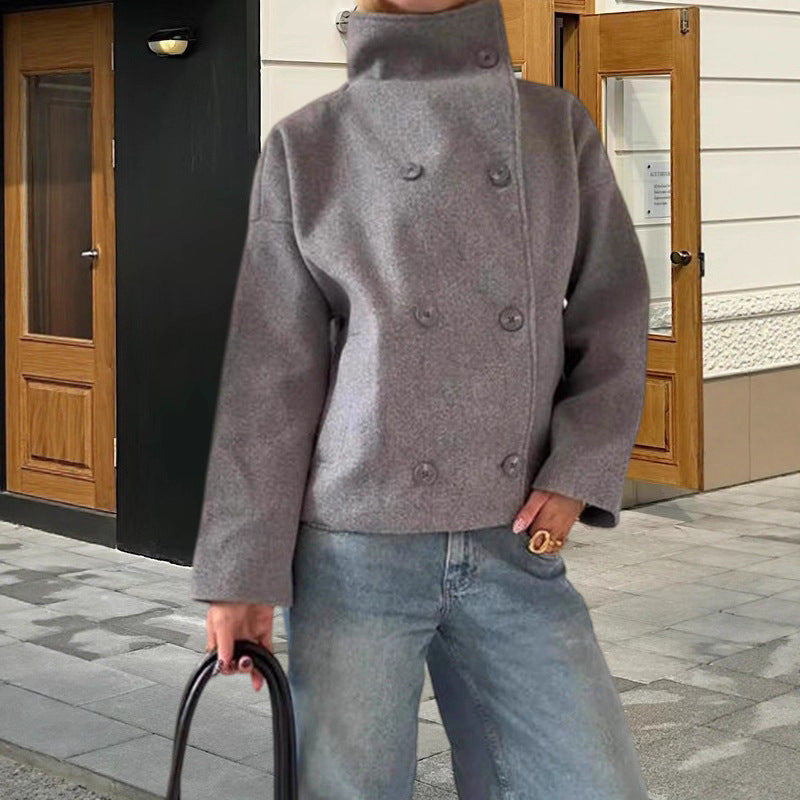 Damen oversized Cropped-Jacke mit hohem Kragen und ausgefallenem Ärmel Drune