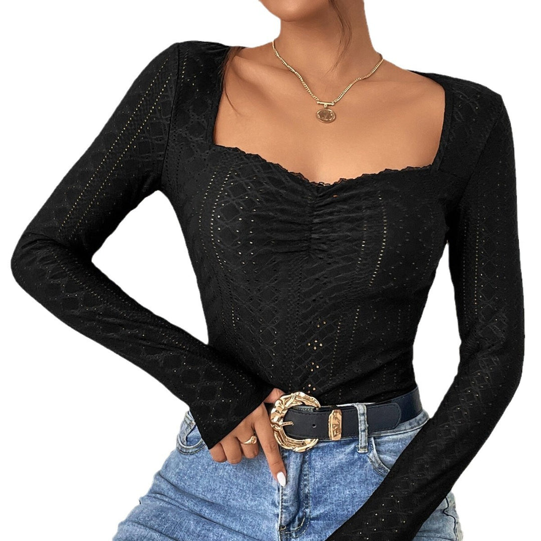 Damen Langarm Bodysuit mit quadratischem Ausschnitt und raffinierten Rüschen Drune