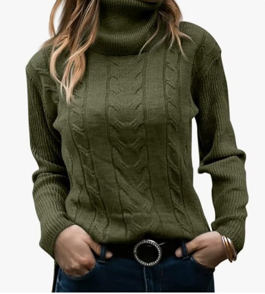 Damen Strickpullover mit hohem Kragen und strukturiertem Zopfmuster Drune