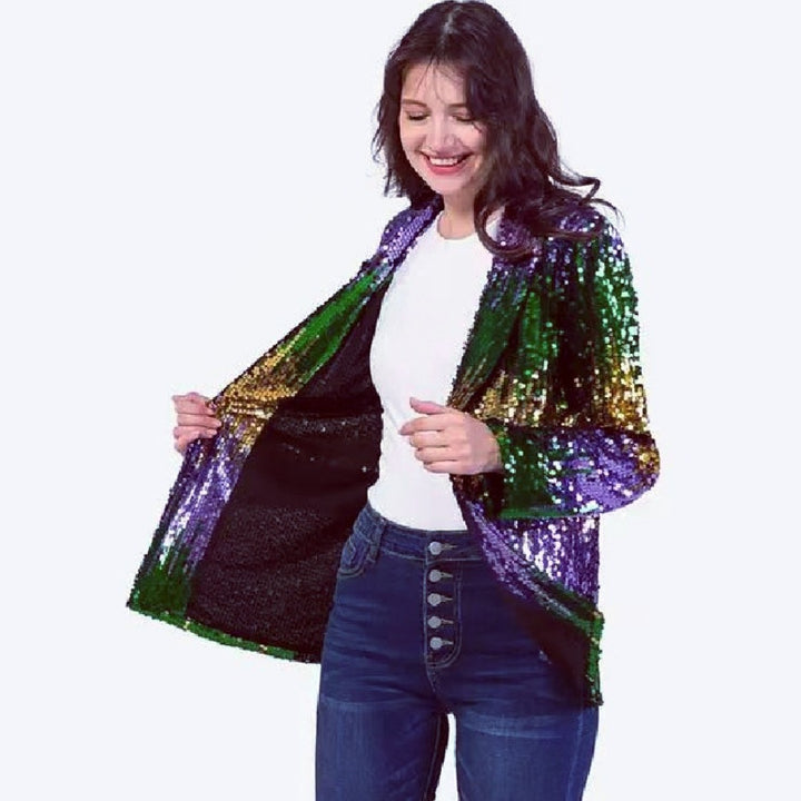 Damen Glitzernde Paillettenjacke mit offenem Schnitt und langem Arm Drune