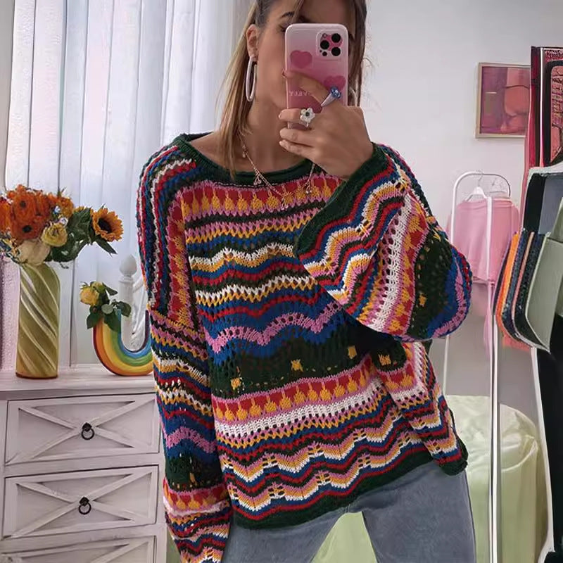 Damen Grober Strickpullover mit großzügigem Wellenmuster und weitem Schnitt Drune