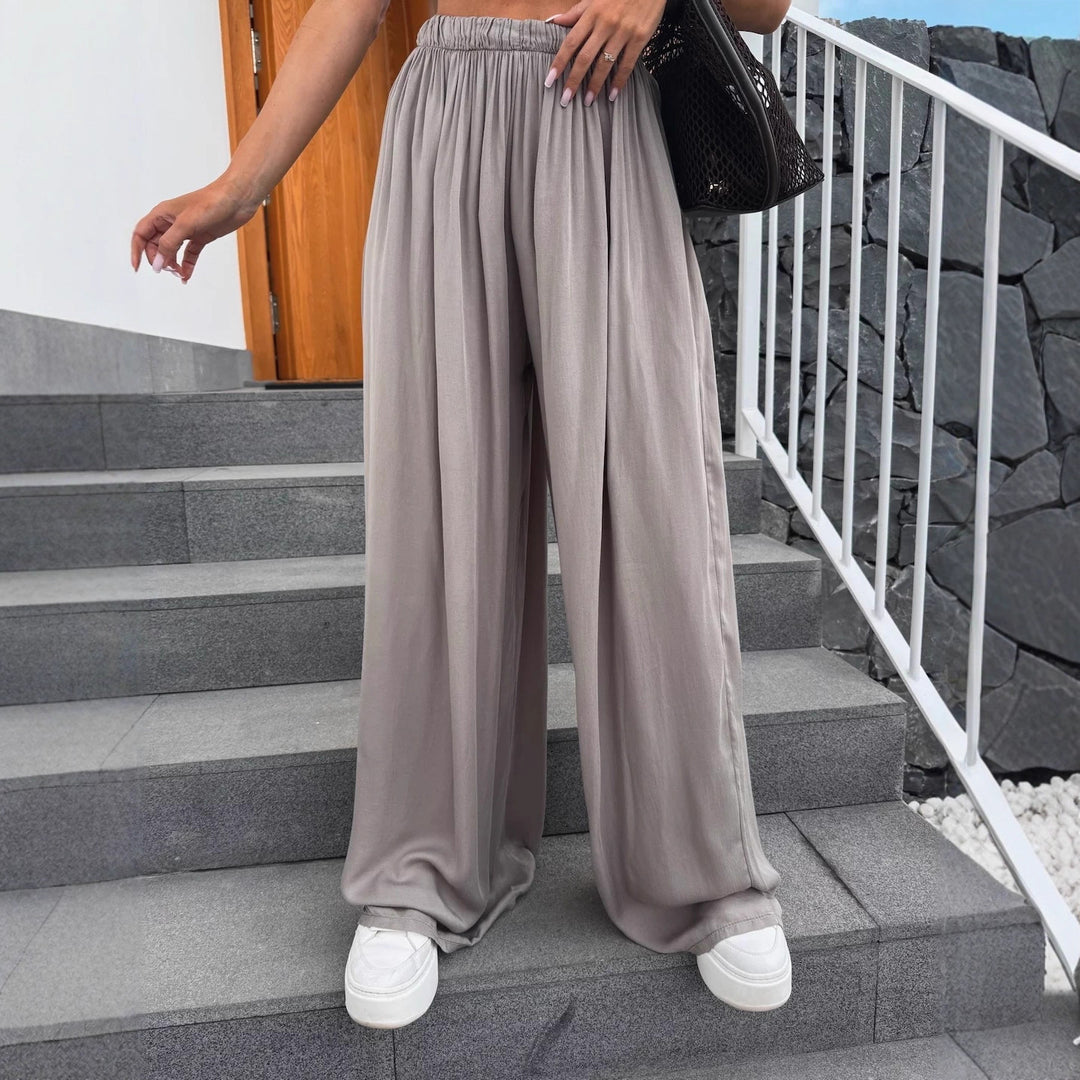 Damen luftige Palazzo-Hose mit elastischem Bund und weitem Schnitt Drune