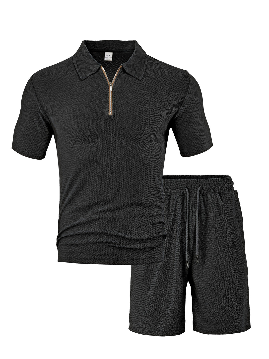 Herren nan komfortables Kurzarm-Halbzip-Set mit Polokragen und elastischer Kordelhose aus Strukturstrick Drune
