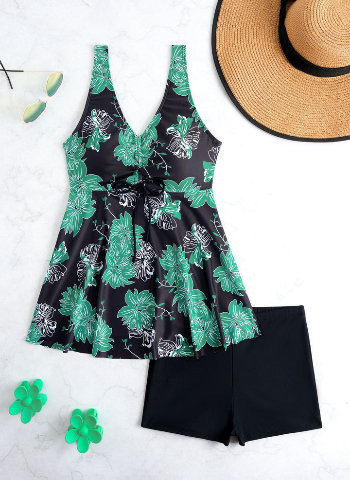 Damen Tankini mit floralem Wickeldesign und bequemen Shorts Drune