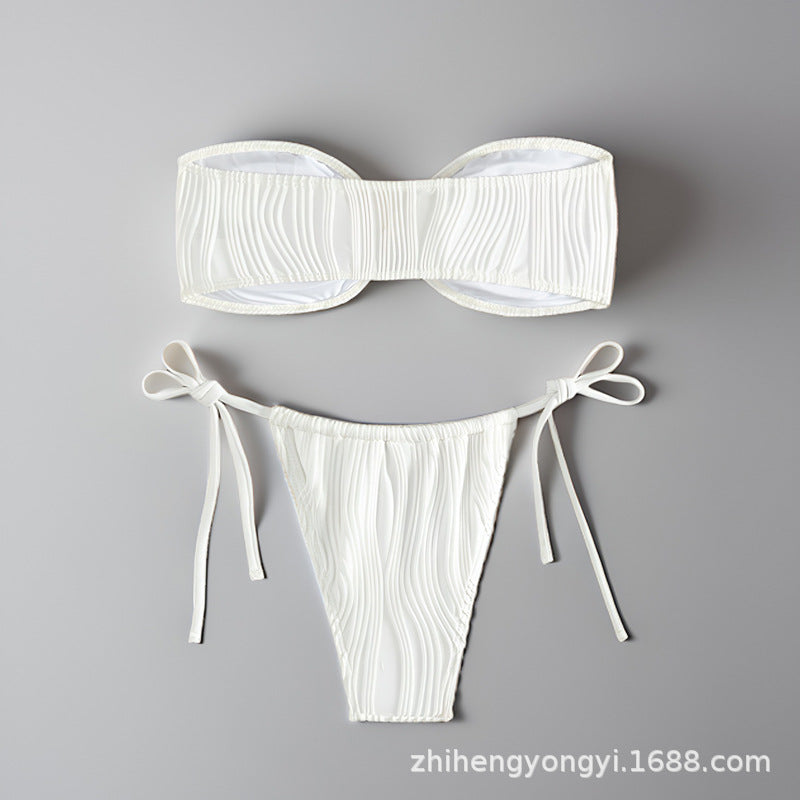 Damen Bandeau-Bikini mit dekorativem Muschelverschluss Drune