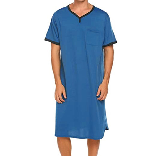 Herren nan langes Baumwoll-Schlafshirt mit Henley-Kragen Drune
