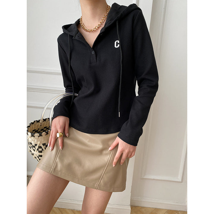 Damen lässiger Kapuzenpullover mit feiner Knopfleiste und praktischen Details Drune