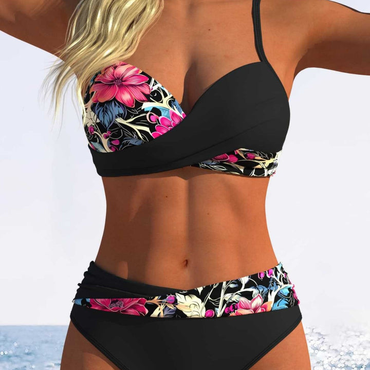 Damen Bikini-Set mit floralem Wickelmuster und bequemen High-Waist-Höschen Drune