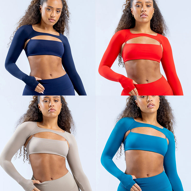 Damen Sportliches Langarm Crop-Top mit angeschnittenem Design Drune