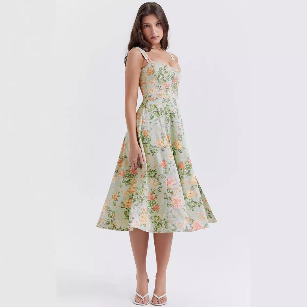 Damen Maxikleid mit schulterfreiem Design und floralem Muster Drune