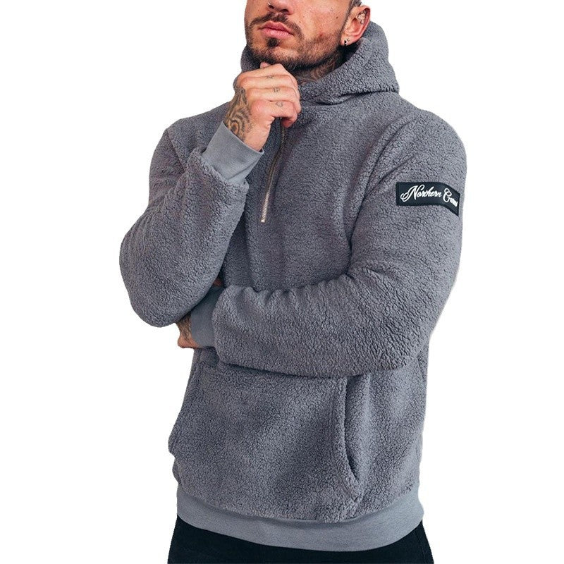 Herren nan sportiver Teddyfleece-Hoodie mit schmaler Passform und Kängurutasche Drune
