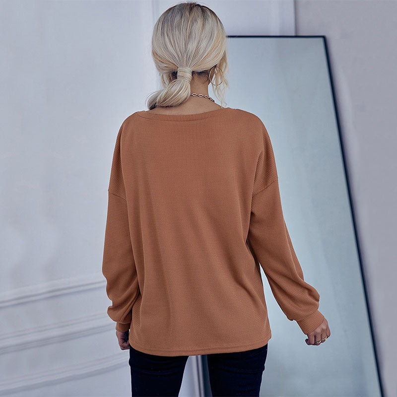 Damen lässiges Pullover mit Knopfleiste und Struktur Drune