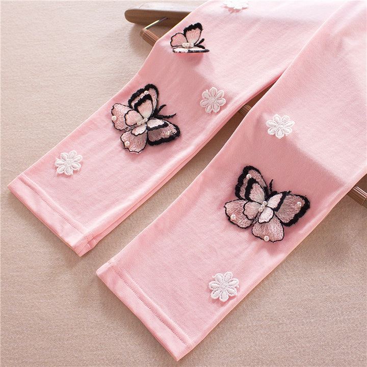 Mädchen Leggings mit bunten Schmetterlingsstickereien Drune