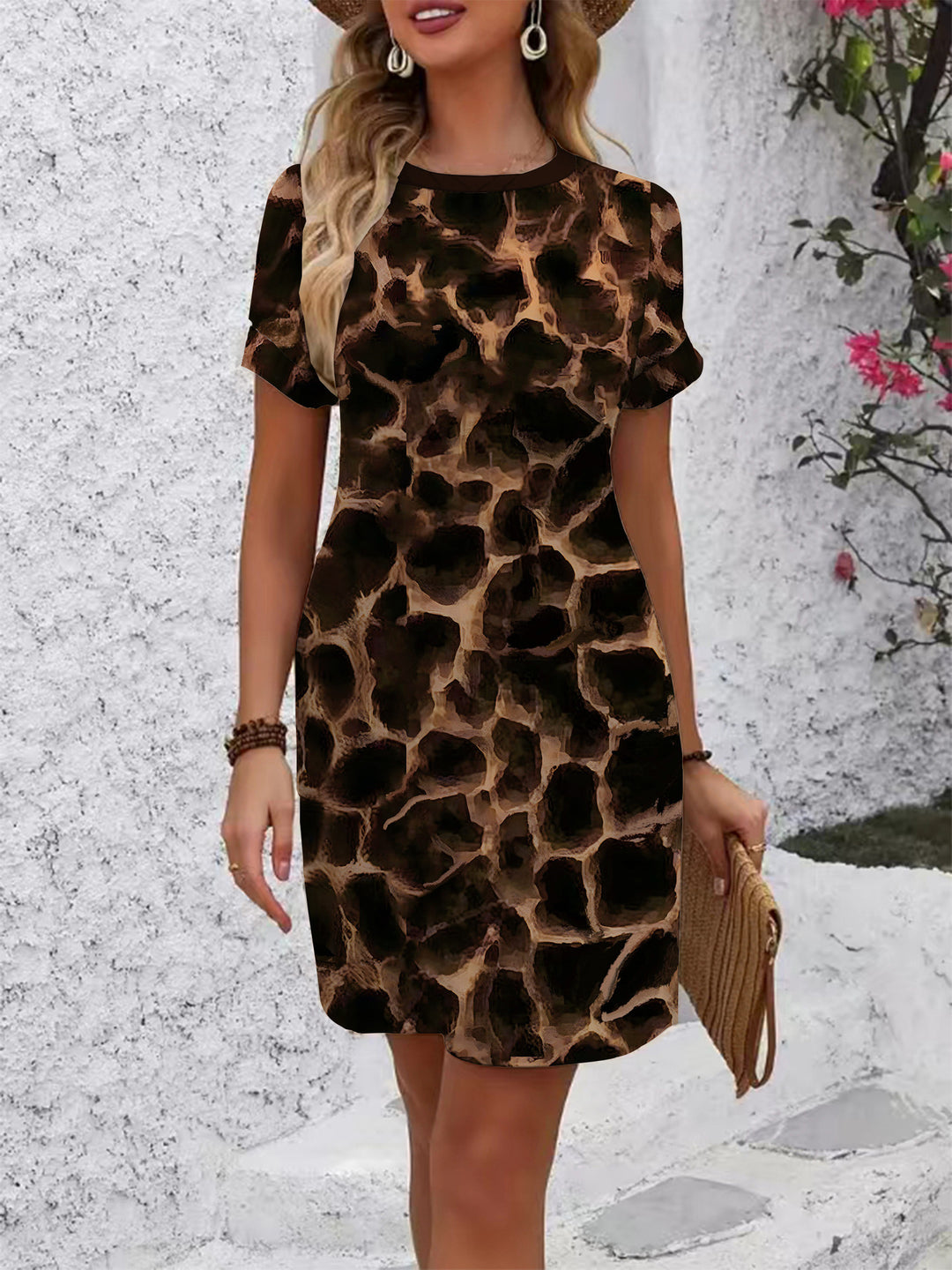 Damen lässiges Kurzarmkleid mit floralen Motiven und bequemen Schnitt Drune