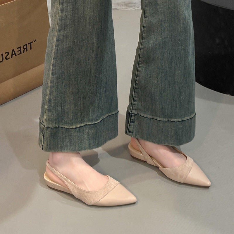 Damen Slingback-Flats mit spitz zulaufender Zehenpartie aus weichem Wildleder und glänzender Oberfläche Drune