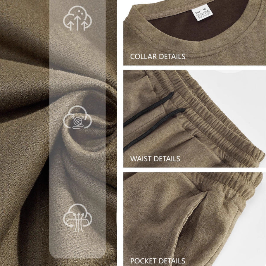 Herren nan Samtvelours Lounge-Set mit Rundhals-Kurzarmshirt und Kordelshorts Drune