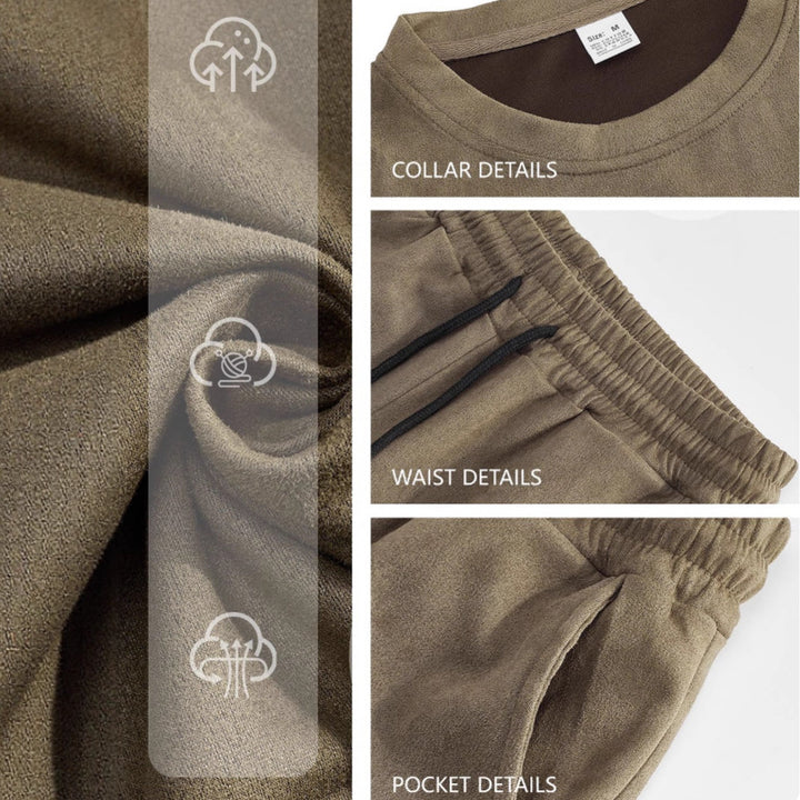 Herren nan Samtvelours Lounge-Set mit Rundhals-Kurzarmshirt und Kordelshorts Drune
