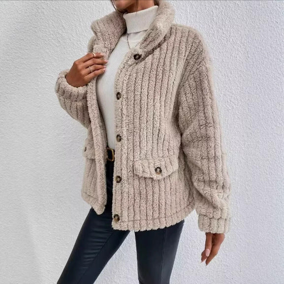 Damen Kuschelige Fleecejacke mit aufgesetzten Taschen Drune