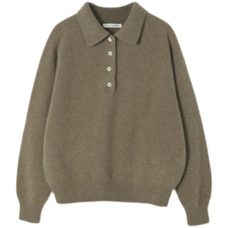 Damen lässiger Pullover mit Polokragen und eleganten Knopfdetails Drune