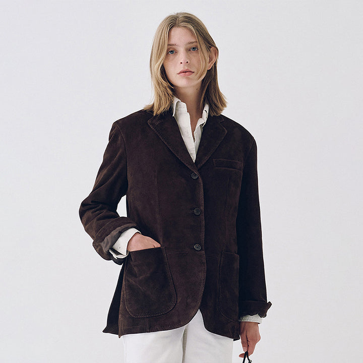 Damen Eleganter Wildlederblazer mit praktischen Taschen Drune