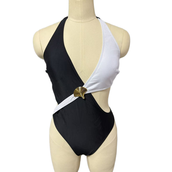 Damen Einteiliger Badeanzug mit asymmetrischem Schnitt und dekoren Details Drune