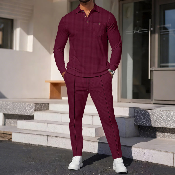 Herren eleganter Freizeitanzug mit strukturiertem Oberteil und modischen Hosen Drune