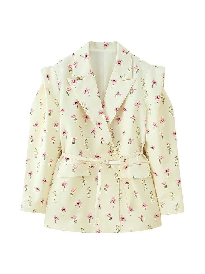 Damen Modische Blazerjacke mit Gürtel und Seidenoptik Drune