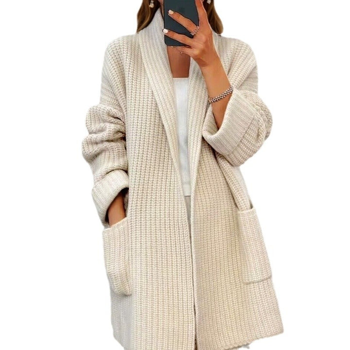 Damen nan langer übergroßer Strickmantel mit Schalkragen und aufgesetzten Taschen Drune