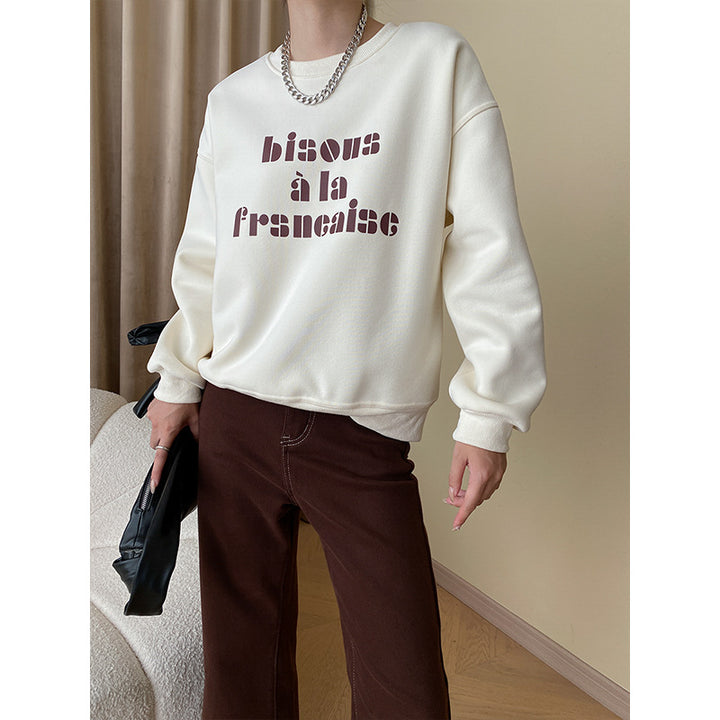 Damen lässiger Sweatshirt mit kreativem Schriftzug Drune