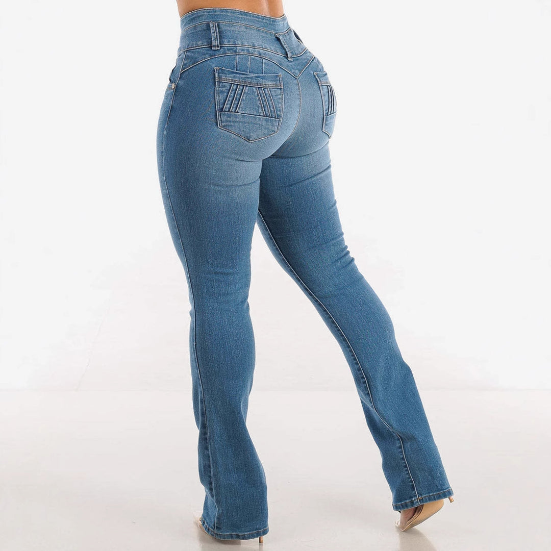 Damen High-Waist Bootcut Jeans mit Knopfdetails Drune