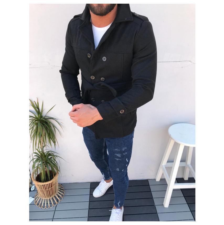 Herren modischer Trenchcoat mit doppelter Knopfleiste und abnehmbarem Gürtel Drune