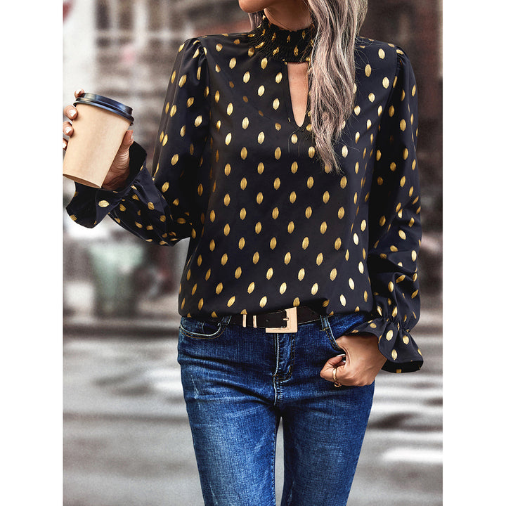 Damen elegante Bluse mit modischem Halsausschnitt und goldenen Akzenten Drune