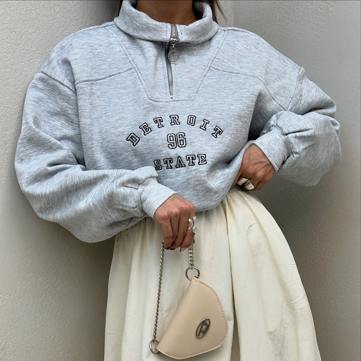 Damen Sweatshirt mit stylischem Stehkragen und Vintage-Print Drune