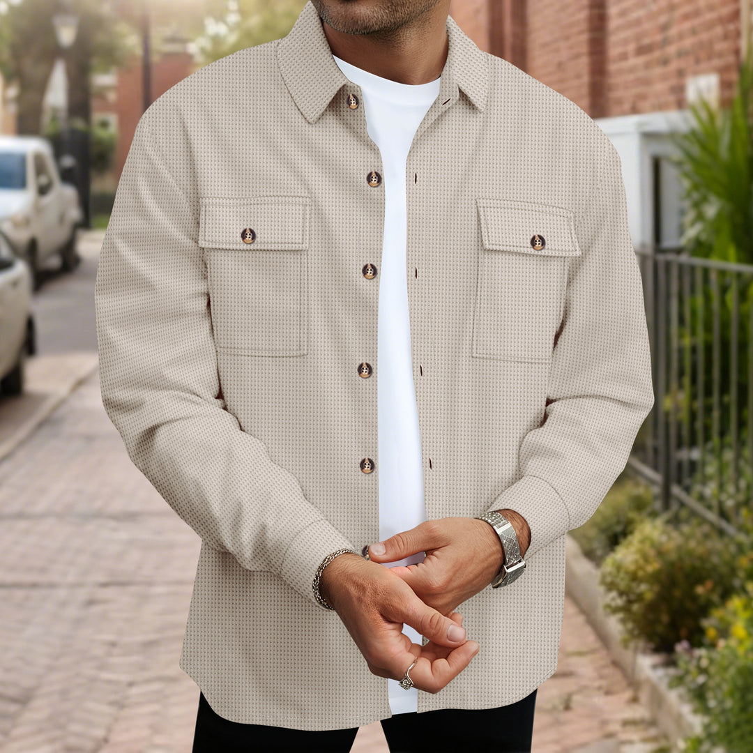 Herren modische Hemdjacke mit durchgehender Knopfleiste und Brusttaschen Drune