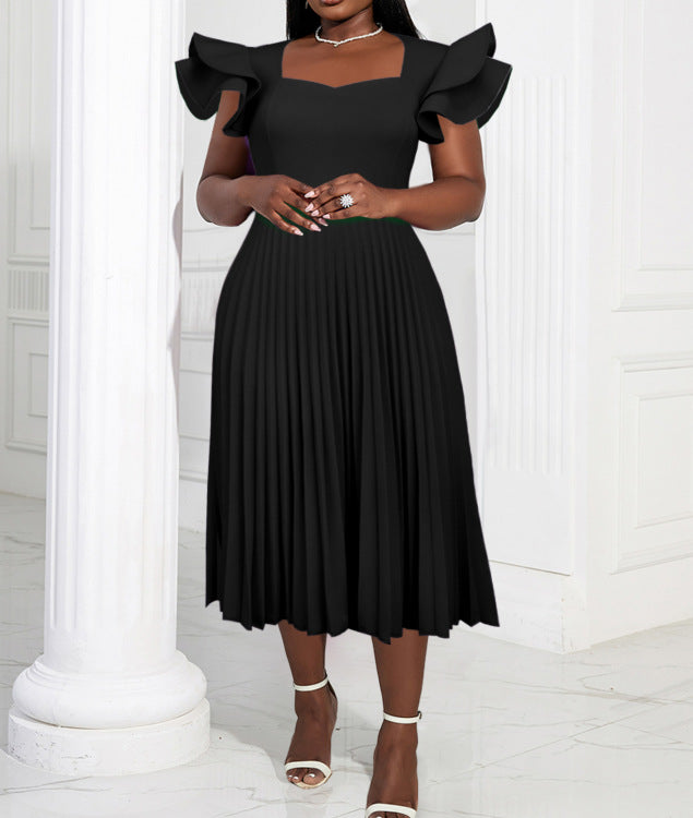 Damen plissiertes Maxikleid mit eleganten Rüschendetails Drune
