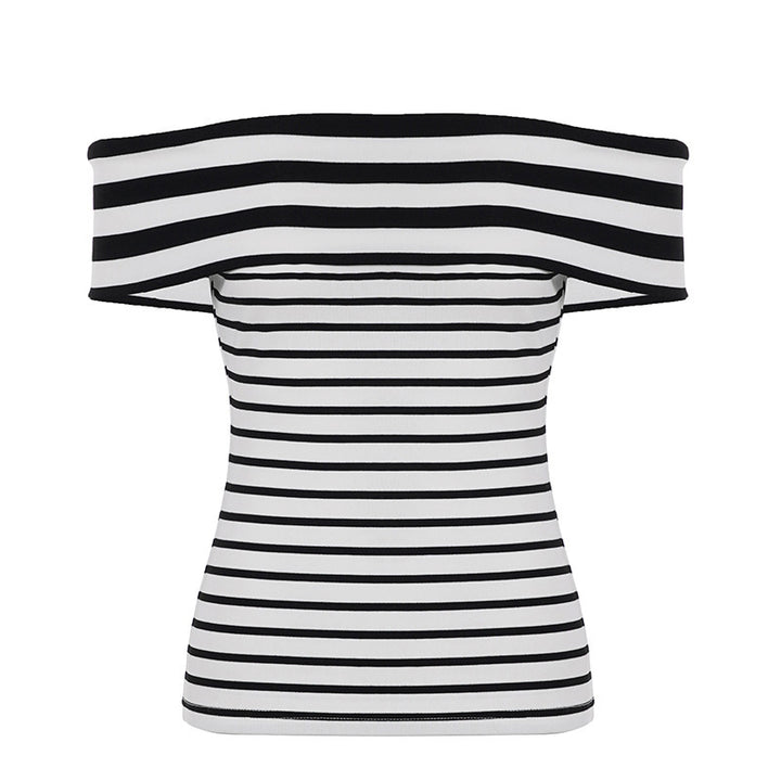 Damen Off-Shoulder Oberteil mit gestreiftem Design und breitem Kragen Drune