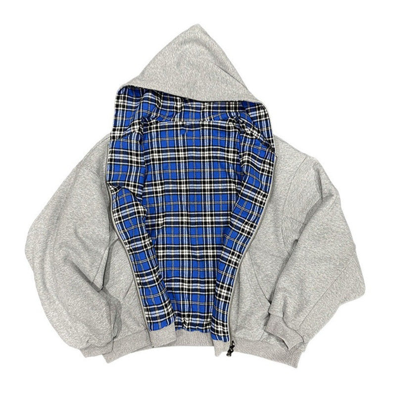 Damen lässige Kapuzenjacke mit kariertem Innenfutter Drune