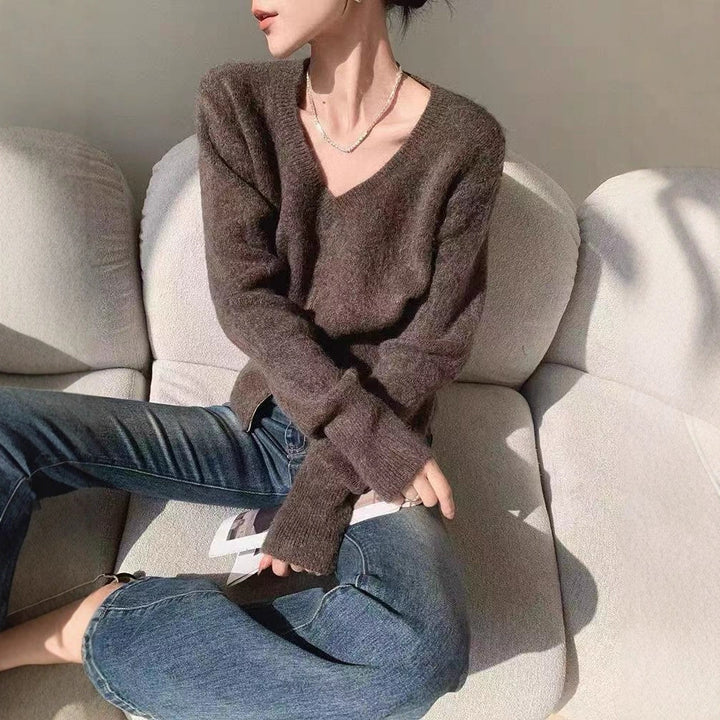Damen modischer Strickcardigan mit V-Ausschnitt und praktischen Reißverschlüssen Drune