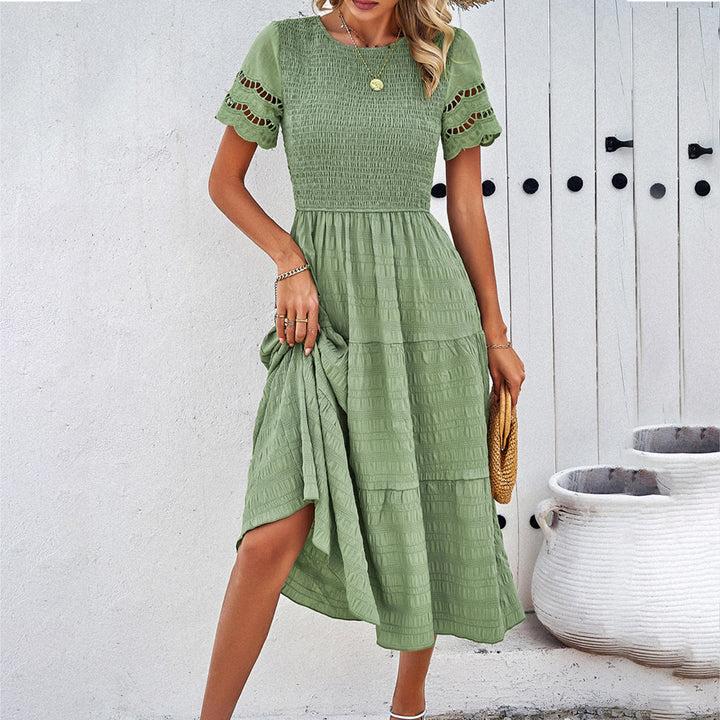 Damen Midikleid mit Puffärmeln und elastischem Oberteil Drune