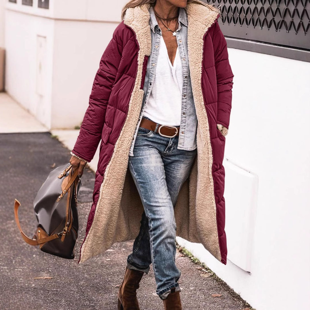 Damen Lange Steppjacke mit kuscheligem Fleece-Futter Drune
