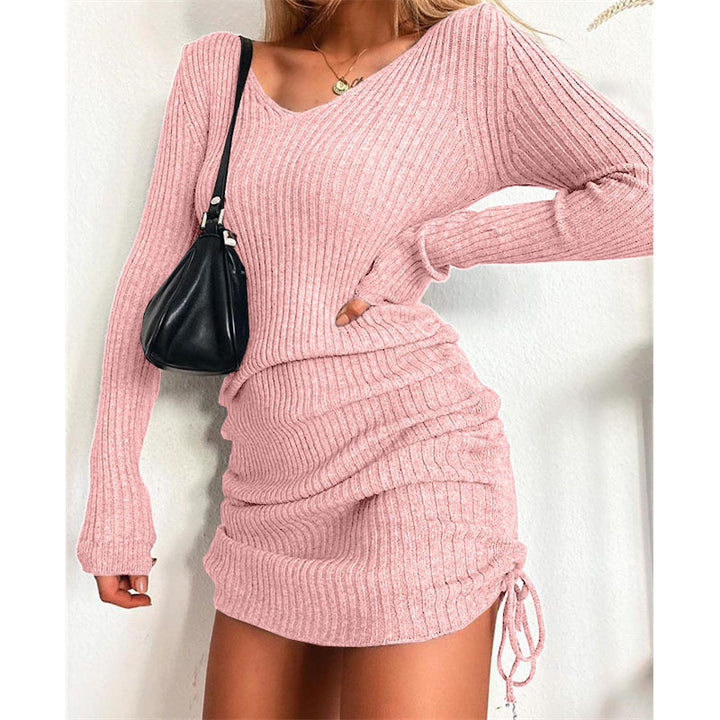 Damen Strickkleid mit figurbetontem Schnitt und Raffungen Drune