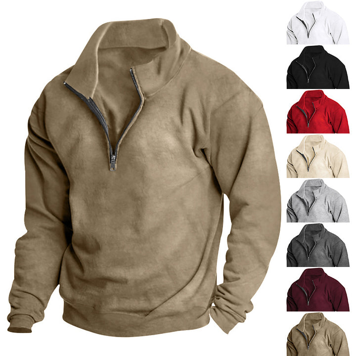Herren nan hochschließendes Halbzip-Sweatshirt mit Stehkragen, relaxed Oversize und gerippten Bündchen Drune