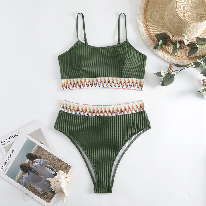Damen integriertes Bikiniset mit geometrischem Muster Drune