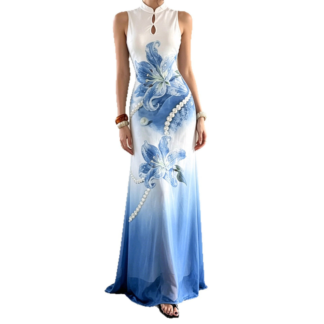 Damen Maxikleid mit floralem Druck und Perlenverzierungen Drune