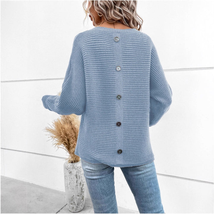 Damen lässiger Strickpullover mit kontrastierenden Texturen und V-Ausschnitt Drune